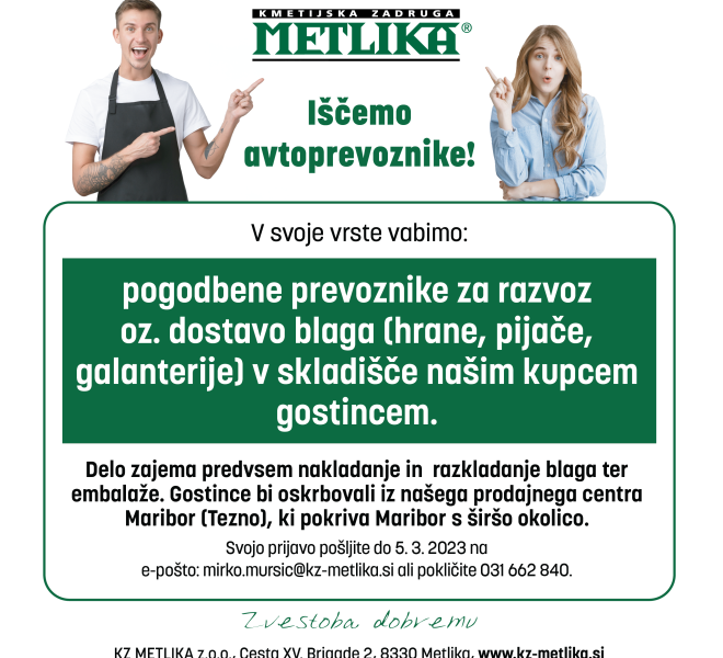 Iščemo prevoznike na področju Maribora